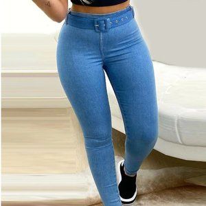 Women's Skinny Tights - Denim Faux Denim High Waist Fashion Tights
